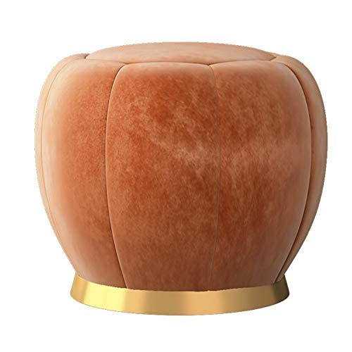 Taburete de tocador moderno con fondo dorado asiento redondo de terciopelo gris grisáceo para dormitorio