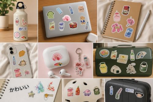 Image of Kawaii Japanese & Korean Aesthetic Stickers Pack - Cute Anime, Sushi, Ramen, Tokyo Vibes Vinyl Waterproof Stickers for Laptop, Phone, Journal, Scrapbook