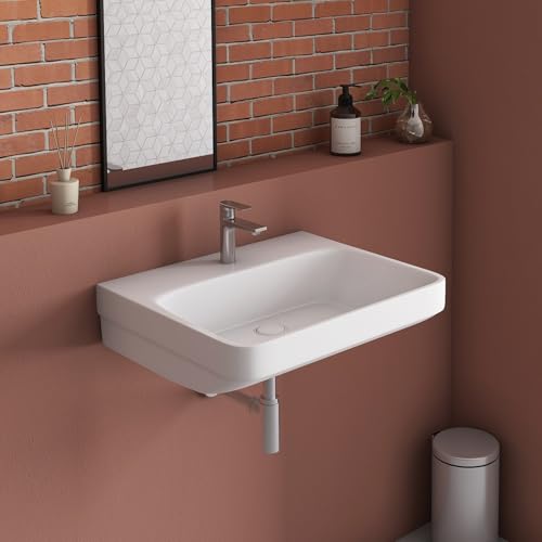 Image of FLY Rectangular Wash Basin for Bathroom | Wall Hung /Wall Mounted Sink | Glossy White Finish | Compact 18 x 14 x 6 Inch Basin for Home, Washroom & Vanity