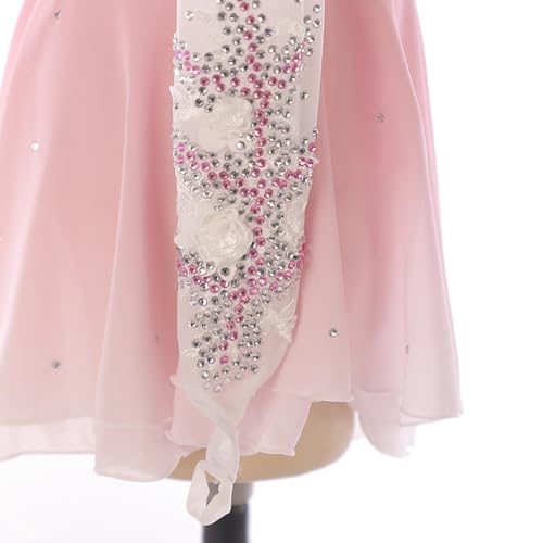 Fato de patinação artística para meninas, fato de competição de elastano rosa, vestido de patinação
