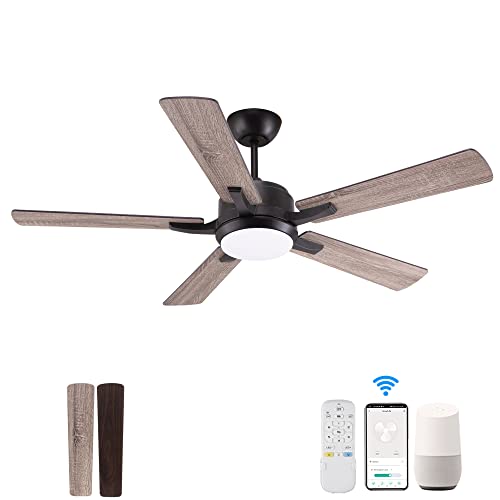 Outdoor Black Smart Ceiling Fan with Lights Remote, 4”&10” Rod, 52” DC Quiet Modern Farmhouse Ceiling Fans, Dimmable LED lights, 6-Speed, Alexa,Google,APP workable, Matte Black for Bedroom,Patio,Porch Outdoor Black Smart Ceiling Fan with Lights Remote, 4”&10” Rod, 52” DC Quiet Modern Farmhouse Ceiling Fans, Dimmable LED lights, 6-Speed, Alexa,Google,APP workable, Matte Black for Bedroom,Patio,Porch