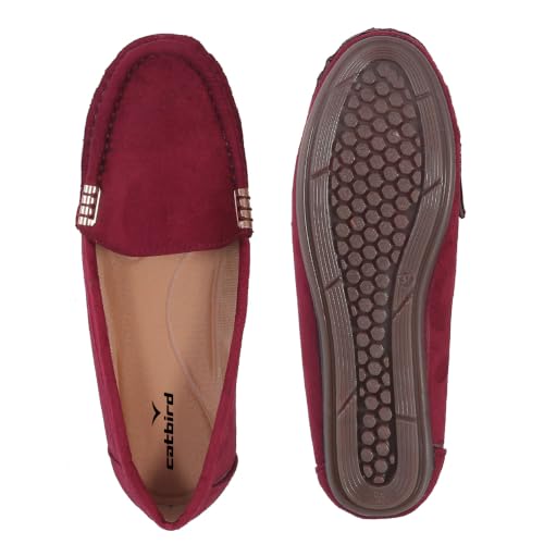 Image of CatBird Women's Suede Finish Loafers | Slip-On Flat Shoes with Minimal Metal Detail | Soft Cushioned Footbed and Flexible Grip Sole | Ideal for Office, Everyday Wear, Travel and Casual Outings