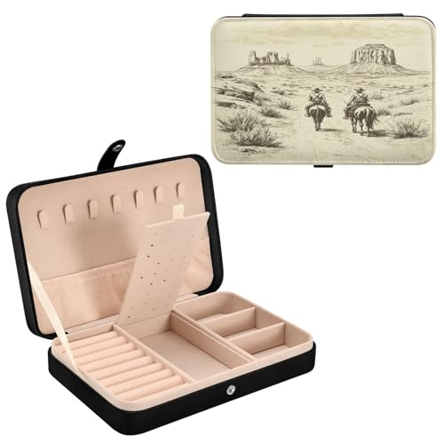 Haskirky Desert Cowboys Jewelry Box Portable PU Leather Travel Jewelry Organize for Women Jewelry Storage Display Holder for Ring, Necklace, Earring