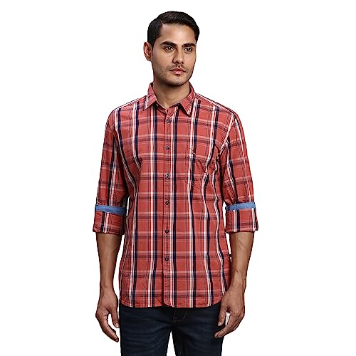Image of Parx Men's Pure Cotton Checks Pattern Slim Fit Semi Cutaway Collar Full Sleeve Casual Shirt