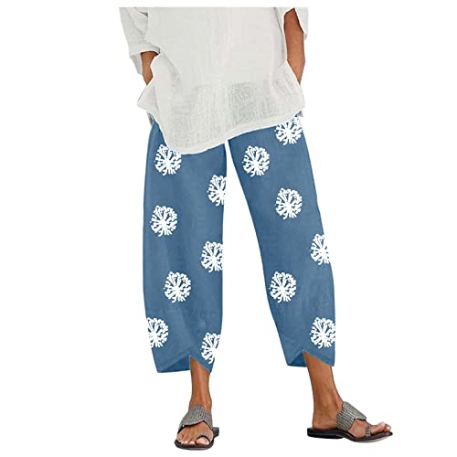 Pantalon élastique en coton et lin confortable pour femme