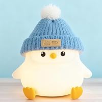 FAMIDUO Penguin Lamp with Knit Hat,Kawaii Penguin Night Light,Food Grade Silicone,Dimmable Nursery Nightlight,LED Squishy Novelty Animal Lamp,Kids Room Decor,Funny Gifts for Kids Boys Girls Baby