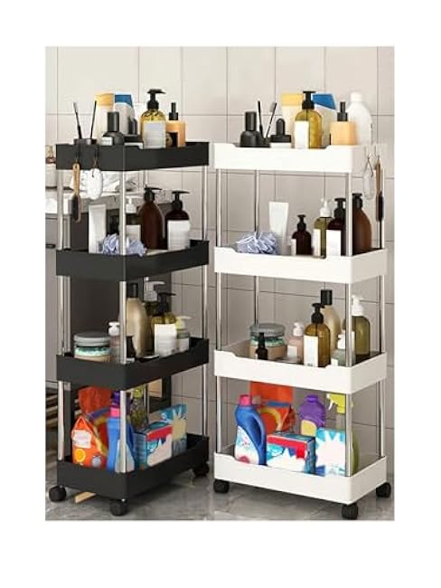 1pcs 3/4 Tier Rolling Utility Cart Storage Shelf Movable Gap Rack Kitchen Bathroom Slim Slide Organizer Livingroom(WHITE,X-Large)-v2cKUjCq