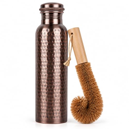 Copper Water Bottle, Copper Drinking Bottle Hammered, 32 oz Antique