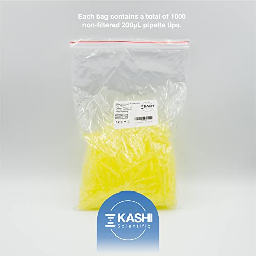 Image of Kashi Scientific 200uL Universal Non-Filter Pipette Tips, Sterile Low Binding Yellow Pipet Tips with Graduation, DNase /RNase Free [200uL, 1000pcs]