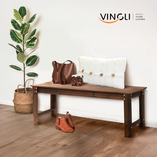 Image of VINGLI Outdoor Wood Bench, 48 inch Outdoor Bench Patio Wooden Bench Garden Bench Outdoor Backless Bench for Deck Patio (Carbonized)
