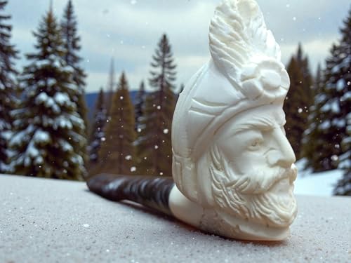 Block Meerschaum Imperial Knight Tobacco Pipe, Hand Carved Natural White
