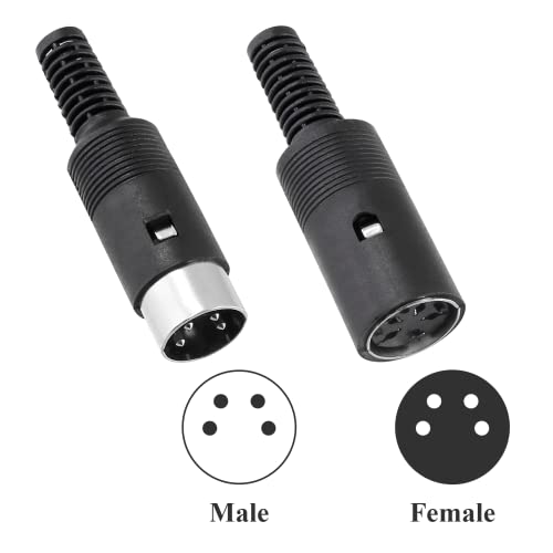 Adaptador DIN 4 pines macho y hembra 2 pares plástico negro miniatura 3