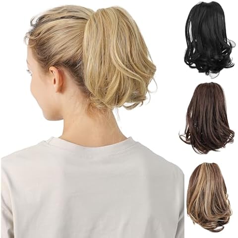 DAYCEN 8" Clip In Ponytail Extension | Short Wavy Curly Claw Clip Ponytails Hairpieces | Synthetic Fake Pony Tail Hair Piece Hair Exteinsions For Women (Black) Cover