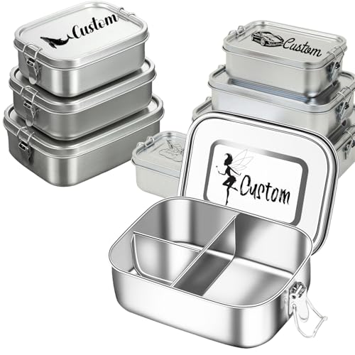 Uniqora Brotdose Edelstahl mit Fächern, Personalisierte Lunchbox Auslaufsicheres mit Namen Gravur, Bento Box als Brotzeitbox für Kinder & Erwachsene mit Fächern 850ml/1400ml/2400ml