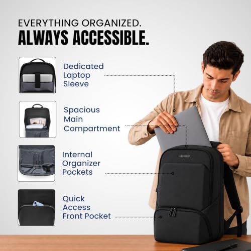 Image of LE KUEST Laptop Backpack | Unisex | Fits Laptop upto 16 Inch | Premium Water-Resistant Polyester | Built-in Trolley Strap | For office & Travel