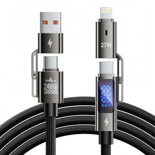 Image of Verilux 4 in 1 Magnetic Type C Cable with Digital Display, PD 240W Type C Cable Fast Charging with 480Mbps Data Sync, USB Charging Cord Combo C /USB /Lighting Port for iPhone 17 /16 /15, Galaxy S26, 1M