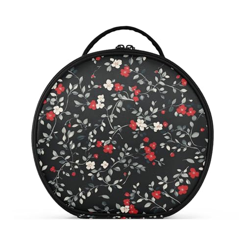 Takiito Small Red Flowers Travel Makeup Case Portable Makeup Box Artist Cosmetic Case Organizer With Adjustable Dividers