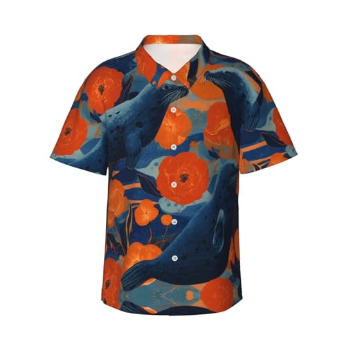 Chemise manches courtes homme imprimé lions de mer en coton léger