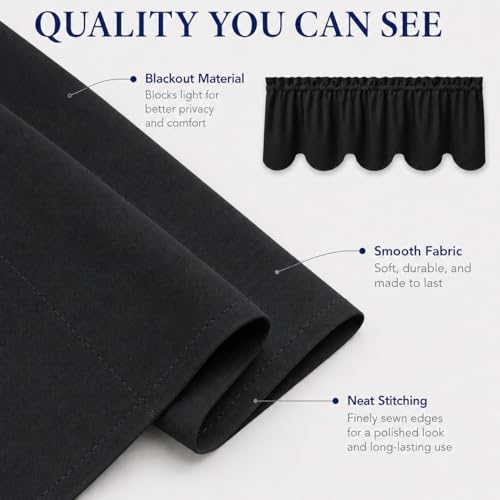 Aquazolax Black Window Valances 2 Pack, Rod Pocket Blackout Privacy Protect Curtains Valance for Kitchen Windows/Bathroom/Living Room, 52 Wide x 18 Long inch, Black by Aquazolax - Image 7