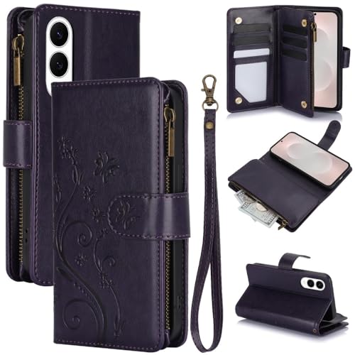 Étui Samsung Galaxy S25 FE violet avec fermeture éclair et fentes pour cartes