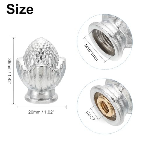 Image of PATIKIL 36 x 26mm Lamp Finials Caps Knob, 2 Set Solid Lamp Shade Top Decoration Screw Cap Nuts with Brass Reducing Adapter for Table Lamps Floor Lamps, Silver Tone