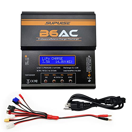 SUPULSE AC/DC Lipo Battery Charger 1-6S iMAX B6 Balance Charger Discharger RC Battery Charger for NiMH/NiCD/Li-Po/Li-Fo Packs LCD Hobby Battery Charger Smart Battery