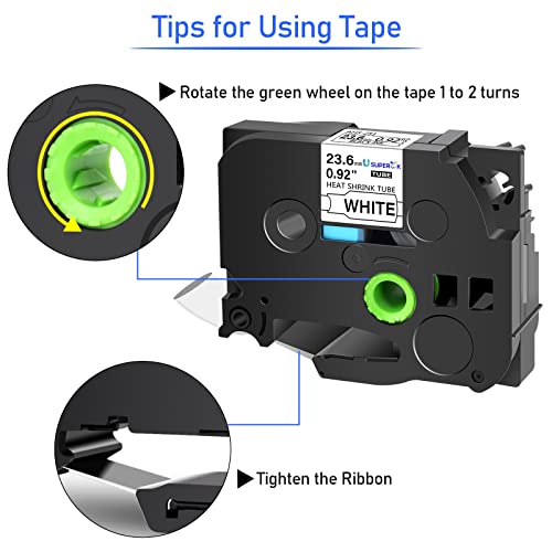 Image of USUPERINK 2 Pack Compatible for Brother Ptouch HSe-251 HSe251 HS-251 HS251 AHS-251 23.6mm 1 inch Black on White TZe Heat Shrink Tube Label Tapes