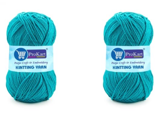 Image of ProKart Premium Woolen 4 ply Hand Knitting Wool Yarn | Fine Weight Knitted and Crocheted Soft Yarn for Sweater, Scarf, Hat, Baby Clothes, Baby Sports, Purse, Gift Bags & DIY Craft Accessories Projects (1 Ball /100 Gram Each) (Teal Blue, 100gms x 2 Pack)