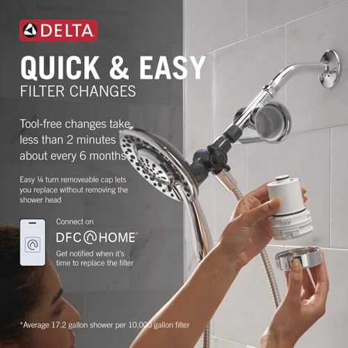 Delta Faucet 4-Setting In2ition 2-in-1 Dual Shower Head with Clarifi Standard Shower Filter Attachment and Filter, Chrome Shower Head with Filter, Filtered Shower Head, Chrome 7SF110B - image 3