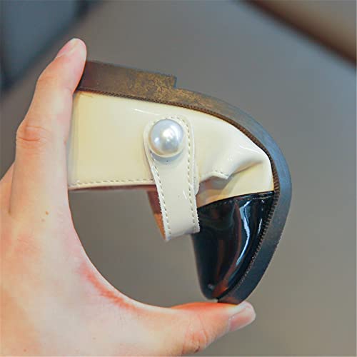 Girls Leather Pearl Design Soft Round Dual Color Design Toe Princess Dress Flat Shoes(Toddler/Little Infant2