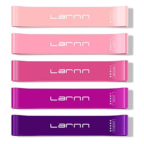 Larnn Resistance Loop Bands Set of 5 Workout Bands for Legs and Butt Yoga Strength Training Pilates with Instruction Guide, Carry Bag