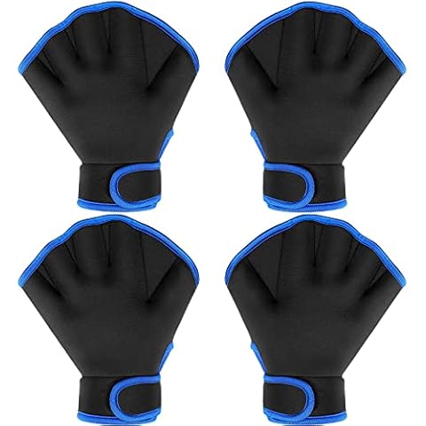 2 Pairs Swimming Aquatic Gloves Hand Swim Training Gloves Pool Swimming Gloves for Men Women Aquatic Fitness Water Resistance Webbed Gloves Water Aerobic Equipment for Adult Exercise, Red, Blue, Black Cover