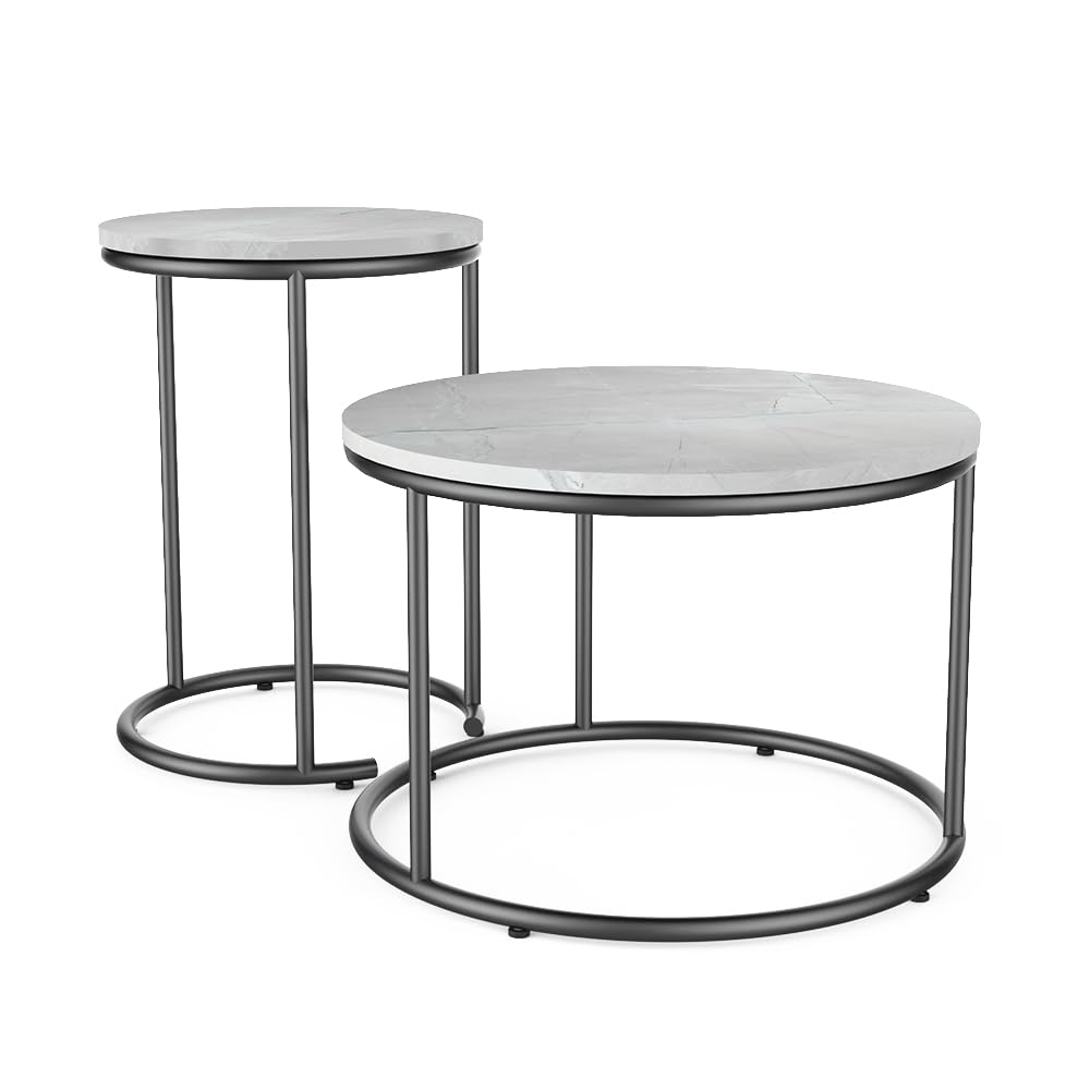 Vicco Set di tavolini da salotto Ottawa, Marmo bianco, 55 x 55 cm 2 parti, per un utilizzo flessibile come tavolini d’appoggio e tavolini laterali