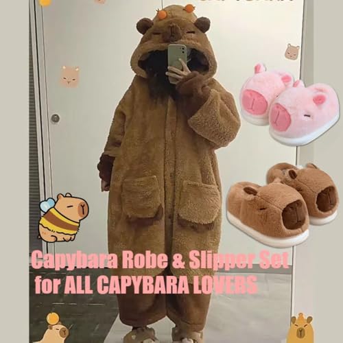 Plush Capybara Slippers Cute House Slippers for Women Girls Capy-Lovers - Wearable Blanket Bath Robe with Comfort Wear Warm Memory Foam Cloud Slides Non Slip Sole Kawaii Animals Christmas Gift Sets2