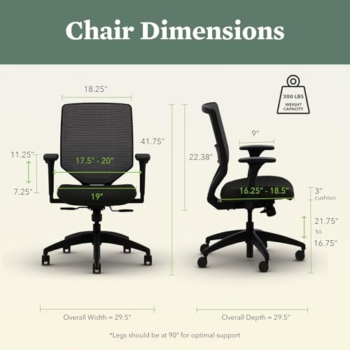 Image of HON Solve Mesh Back Office Chair with Adjustable Arms, Adjustable Height, Tilt Tension, Lumbar Support, Swivels, on Rolling Wheels, Midnight
