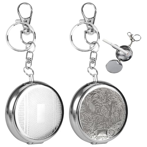 LACHT 2 Pcs Posacenere Tascabile Portatile, Mini Posacenere In Acciaio Inox Con Portachiavi Per Viaggi, Campeggio E Outdoor, Argento, Moderno Posacenere Da Borsetta.