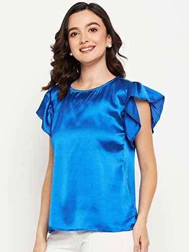 Image of Fashfun Women's Shirt (Floral Pink Crepe Top with Mandarin Collar & Full Sleeve)