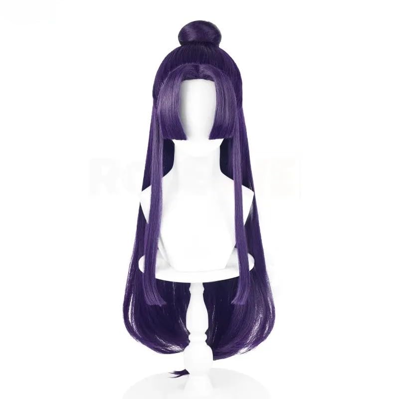 Perruque longue et droite Jinshi Cosplay en fibre synthétique violet foncé pour Halloween