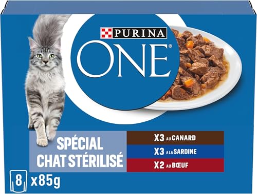 Sachets PURINA ONE Spécial Chat Stérilisé - Effilés en Sauce Sardine, Canard, Bœuf 8x85g. (Lot de 5)