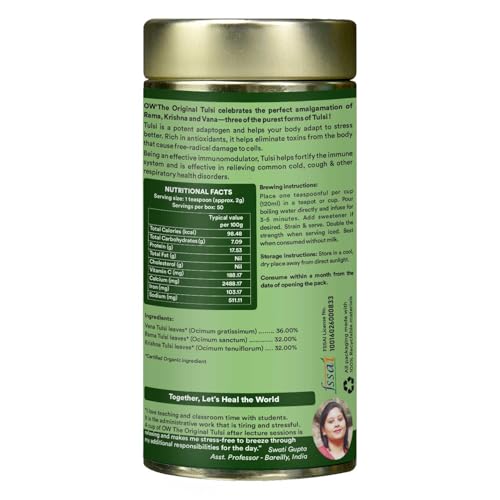 Image of Organic Wellness The Original Tulsi Herbal Tea 100g Tin | Natural Immunity Booster | Reduces Stress and Anxiety | Supports Detox and Blood Sugar Balance | Eases Joint Pain | Promotes Stomach Health