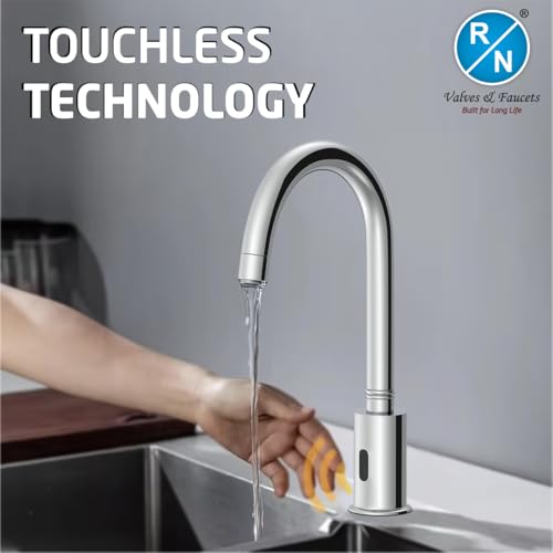 Image of RN Automatic Touchless Sensor Faucet for Wash Basin, Motion Sensor Bathroom Sink Tap, Hands-Free Smart Faucet with Chrome Finish, Water Saving Kitchen & Bath Fixture (Swan Neck Sensor)