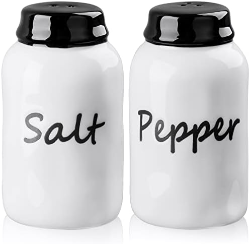 Salt and Pepper Shakers Set - Ceramic Salt and Pepper Shakers, Adorable Salt and Pepper Set for Kitchen Decor, Perfect for Cooking, RV, BBQ, Set of 2, 4 OZ