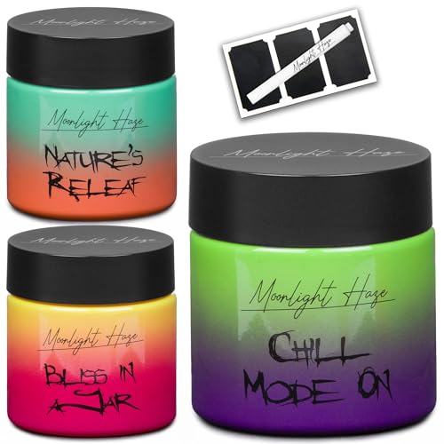 Moonlight Haze Smell Proof Container Stash Jar x 3 | Airtight Glass Storage Jars With Child Resistant Lids | 85ml 3 Fluid Oz | Stash Box Gift Set. Great To Use In A Smell Proof Bag Or Smell Proof Box