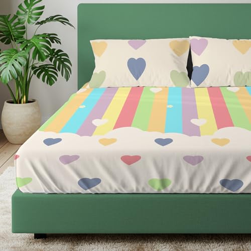 Image of Urban Space 144 TC Divine 100% Cotton Bedsheet for King Bed, Cotton Bedsheet with 2 Pillow Covers (Size 108 x 108 inches, Rainbow Hearts, King Size)
