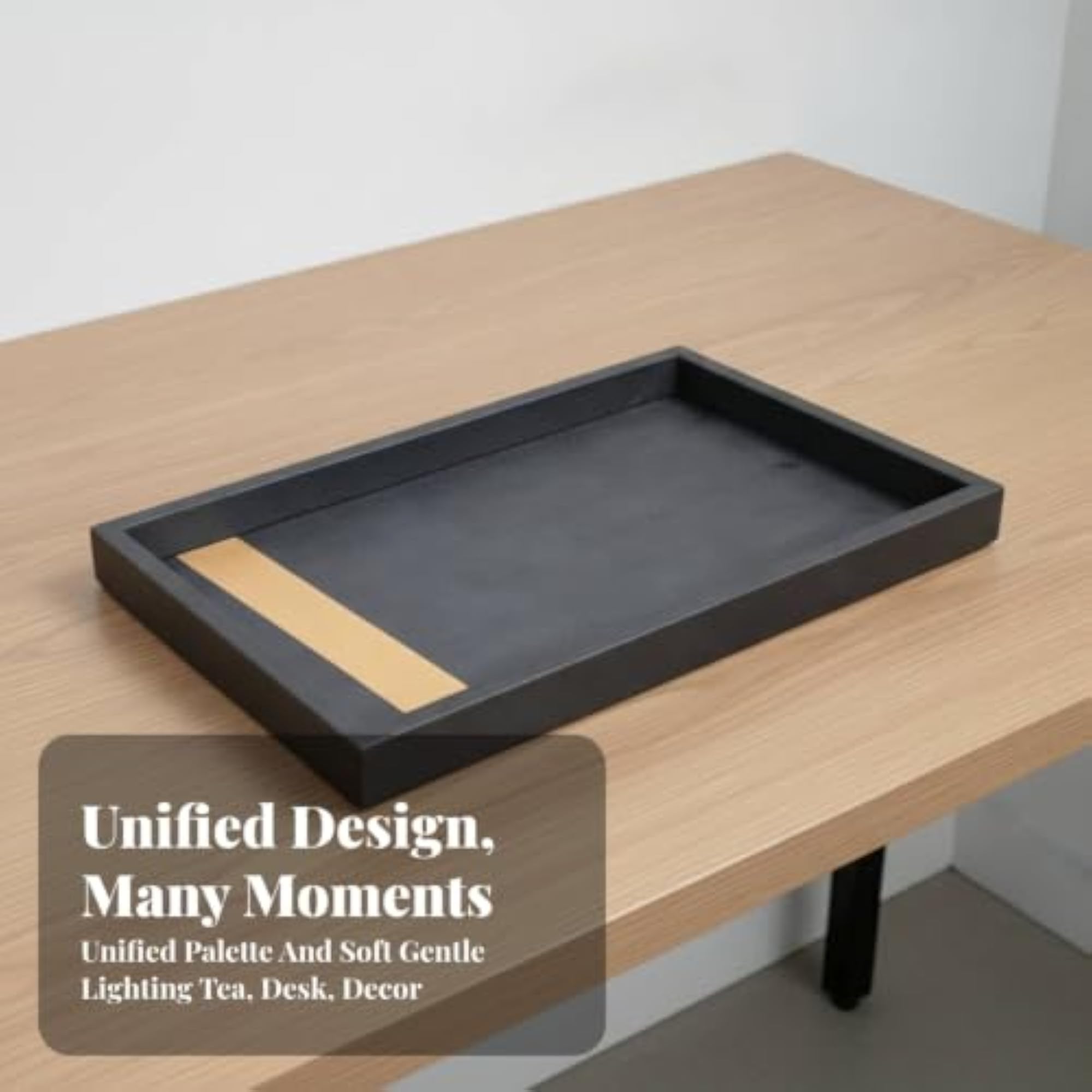Minimalist Wooden Tray with Raised Rim, Decorative Slim for Coffee Table