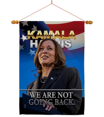 USA Decoration We Are Not Going Back Kamala Harris Flag Wood Dowel Kit Wall Home Room Tapestry Garden Poster Patio Porch President 47 Yard Sign Outdoor Patriotic Decorations, Democrat Gift Made In USA