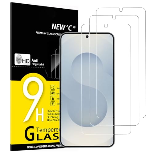 NEW'C 3 Pack Designed for Samsung Galaxy S25 Screen Protector Tempered Glass, Bubble Free, Ultra Resistant