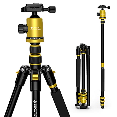 [Limited Edition] Geekoto 77'' Tripod-Camera Tripod For Dslr-Compact Aluminum Tripod With 360 Degree Ball Head Loads Up To 17.6Lbs For Travel And Work(Yellow) #TOP9