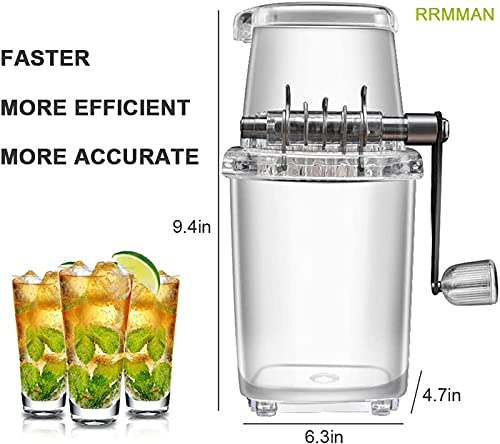 Foto von RRMMAN Ice Crusher Manuelle rotierende Eiszerkleinerer Cocktails Slush Maschine Eiswürfel zerkleinerte Smoothies Eiszerkleinerer Maschine Zuhause 1,25 l verchromte Eismühle (transparent)