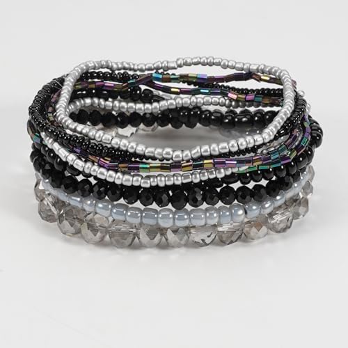 Boho Colorful Stackable Crystal Glass Beads Stretch Bracelets Multilayered Bracelets for Women Bohemian Jewelry3